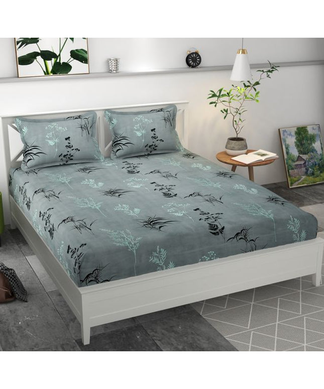 Premium MICROFIBER ELASTIC FITTED DOUBLE BEDSHEET WITH TWO PILLOW COVERS (70X76X6 Inches)