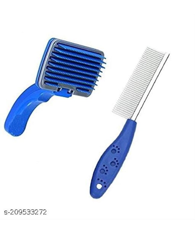 ABS Plastic Slicker Brush with Hair Brush for Pet (Multicolor, Set of 2)
