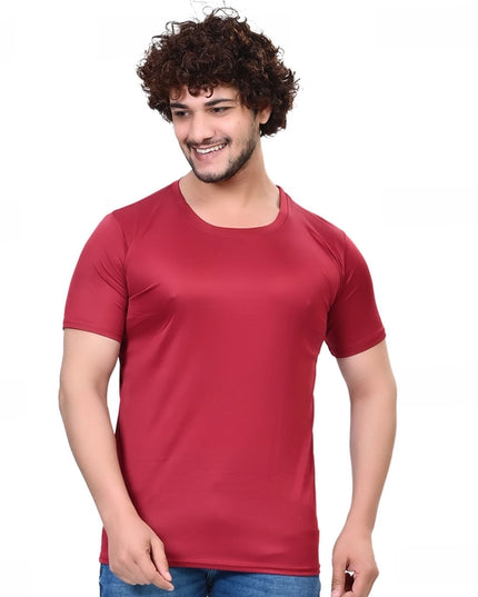 Round Neck Solid T-Shirt for Men (Maroon, S)