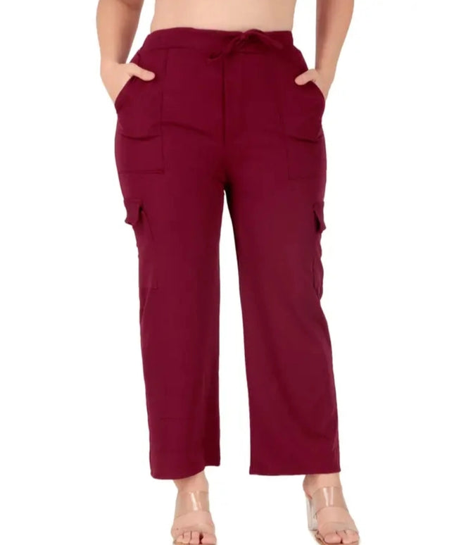 Cotton Blend Straight Fit Trouser for Women (Maroon, S)