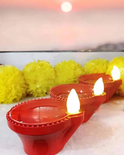 Water Sensor LED Light Diya, Flameless & Smokeless Warm Ambient Eco-Friendly LED Diya Light Candles for Diwali, New Year, Home, Temple Decoration (12, Classic)