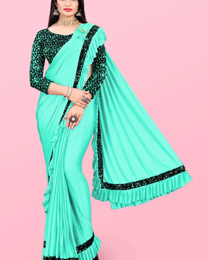 Lycra Blend Solid Saree for Women (Sea Green, 6.3 m)