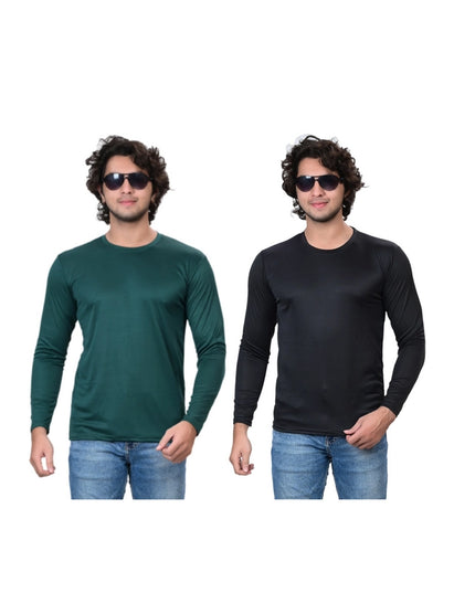 Round Neck Solid T-Shirt for Men (Green & Black, S) (Pack of 2)