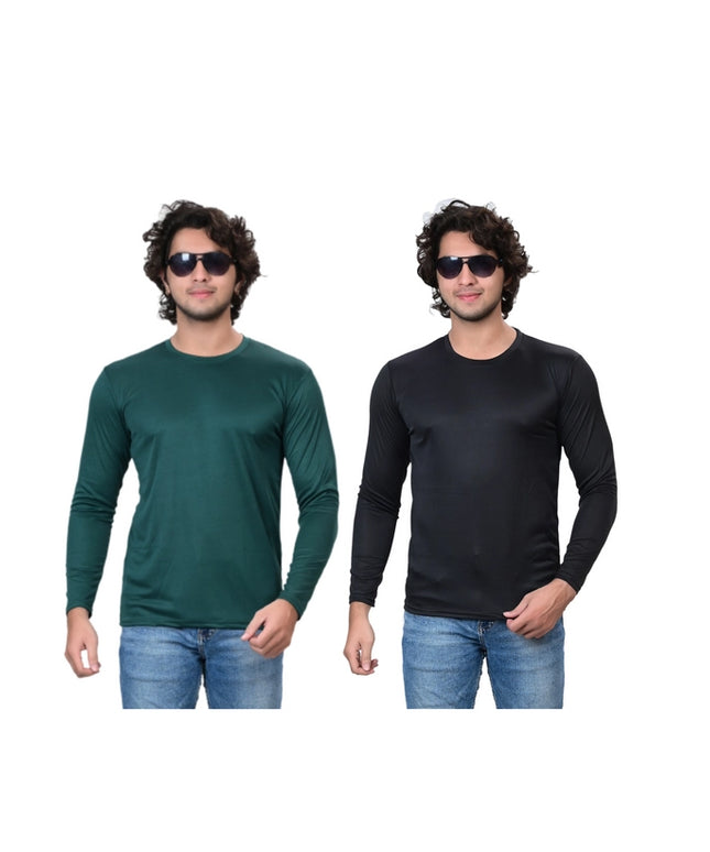 Round Neck Solid T-Shirt for Men (Green & Black, S) (Pack of 2)
