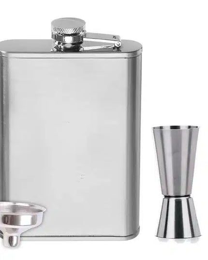 Stainless Steel Pocket Liquor Hip Flask with Funnel (Silver, Set of 1)