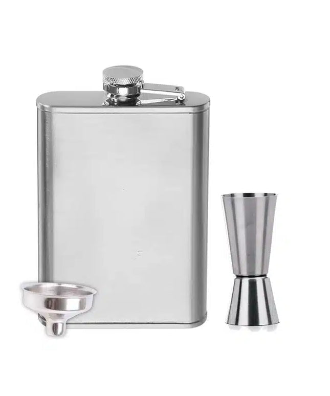 Stainless Steel Pocket Liquor Hip Flask with Funnel (Silver, Set of 1)