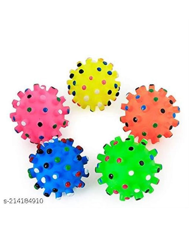 Teeth Cleaning Chewing Squeaky Ball for Pet (Multicolor, Pack of 4)