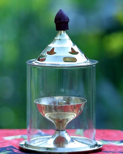 Brass and Glass Akhand Deep Diya with Cover for Puja | Deepam Jyot Diya Oil Lamp