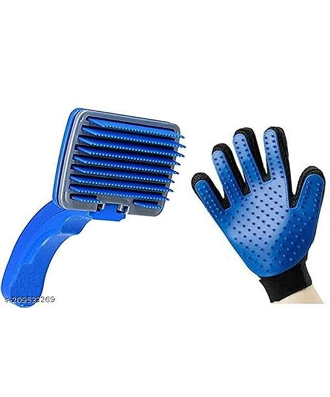 Slicker Brush with Cleaning Glove for Pet (Multicolor, Set of 2)