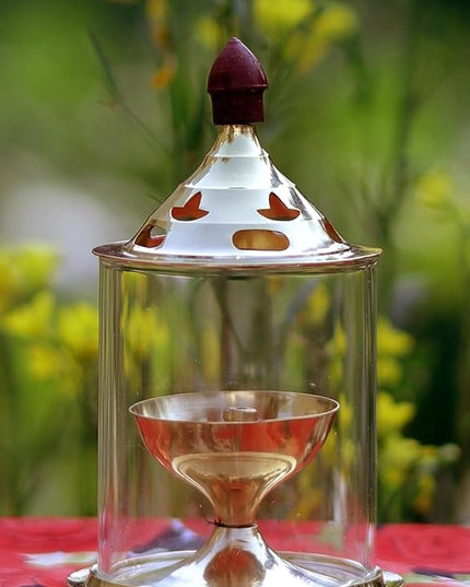 Brass and Glass Akhand Deep Diya with Cover for Puja | Deepam Jyot Diya Oil Lamp