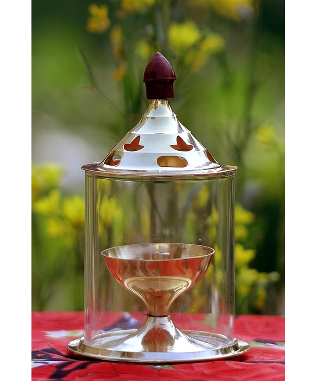 Brass and Glass Akhand Deep Diya with Cover for Puja | Deepam Jyot Diya Oil Lamp