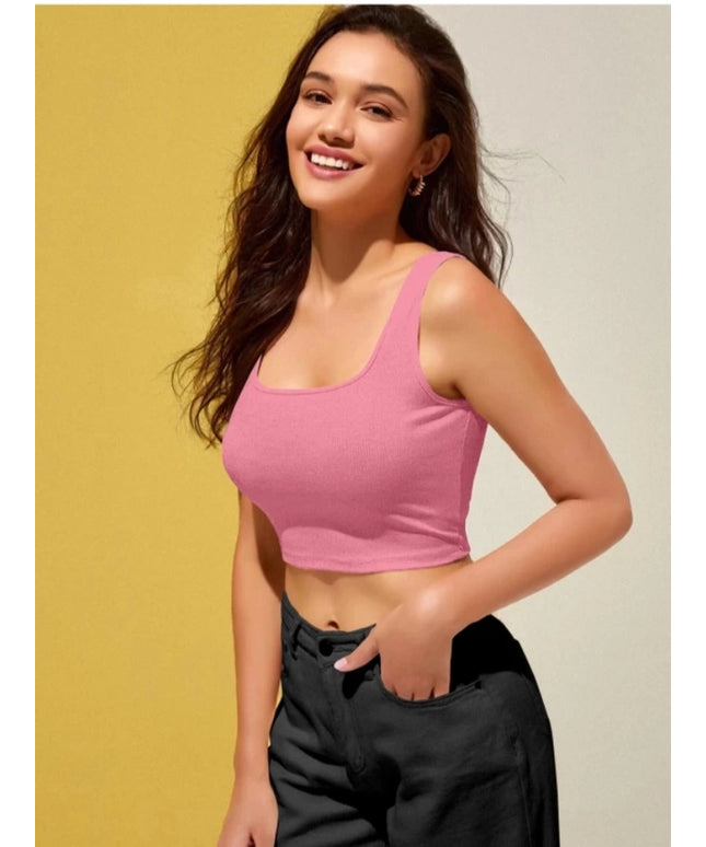 Cotton Blend Solid Top for Women (Pink, S)