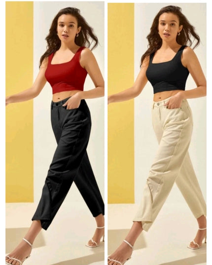 Cotton Blend Solid Top for Women (Maroon & Black, S) (Pack of 2)