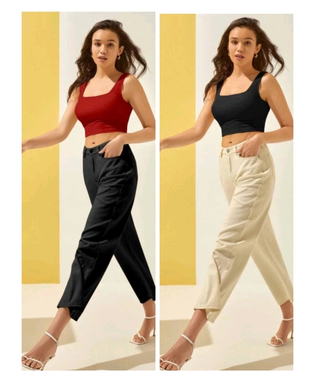 Cotton Blend Solid Top for Women (Maroon & Black, S) (Pack of 2)