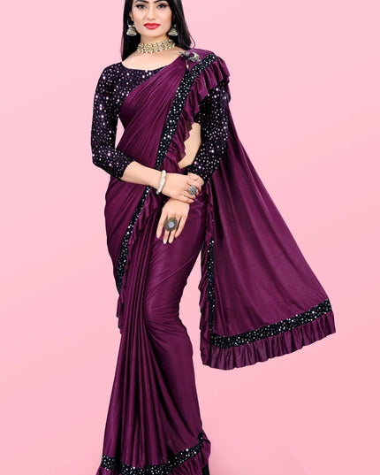 Lycra Blend Solid Saree for Women (Sea Green, 6.3 m)