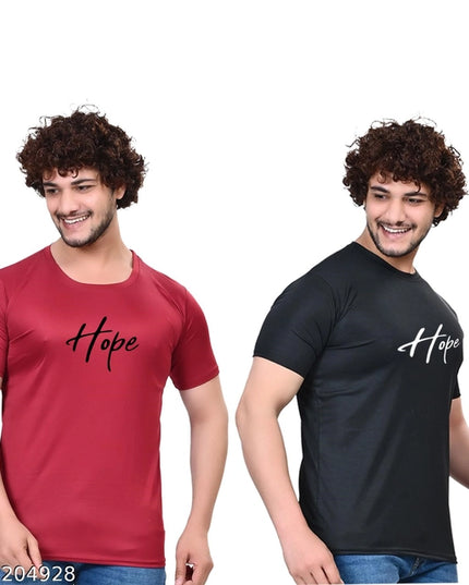 Round Neck Printed T-Shirt for Men (Black & Maroon, S) (Pack of 2)