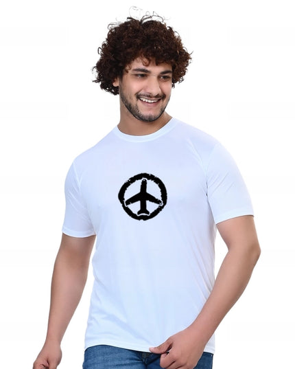 Cotton Blend Round Neck Printed T-Shirt for Men (White, S)