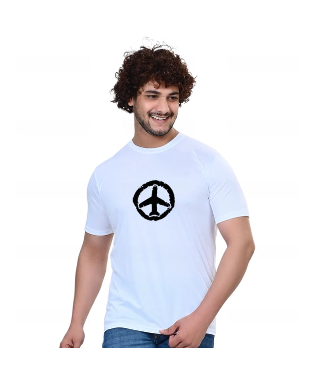 Cotton Blend Round Neck Printed T-Shirt for Men (White, S)