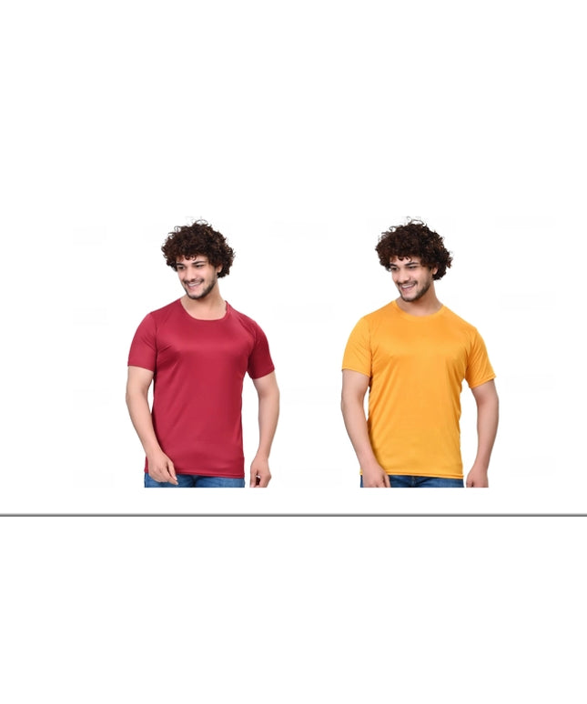 Round Neck Solid T-Shirt for Men (Maroon & Yellow, S) (Pack of 2)