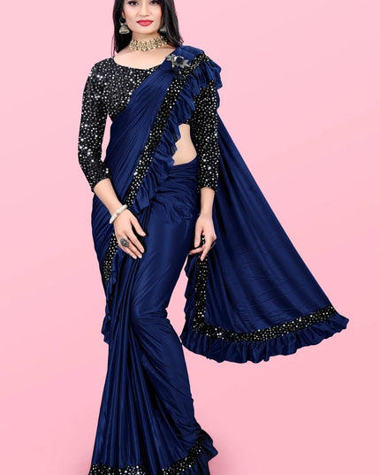 Lycra Blend Solid Saree for Women (Sea Green, 6.3 m)