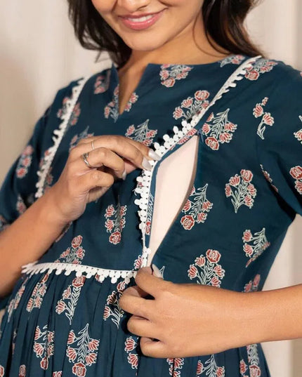 Floral Printed Notch Neck A-Line Maternity Kurta