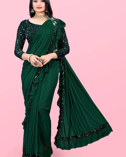 Lycra Blend Solid Saree for Women (Sea Green, 6.3 m)