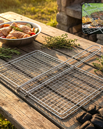 Heavy-duty Stainless-steel Barbecue Grill Basket (1 Pc)