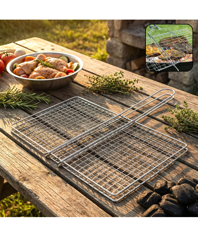 Heavy-duty Stainless-steel Barbecue Grill Basket (1 Pc)