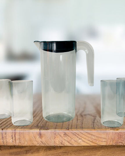 Apex Crystal Premium Jug With Lid  4 Pcs Glass (1500 Ml  300 Ml Approx  5 Pcs Set)
