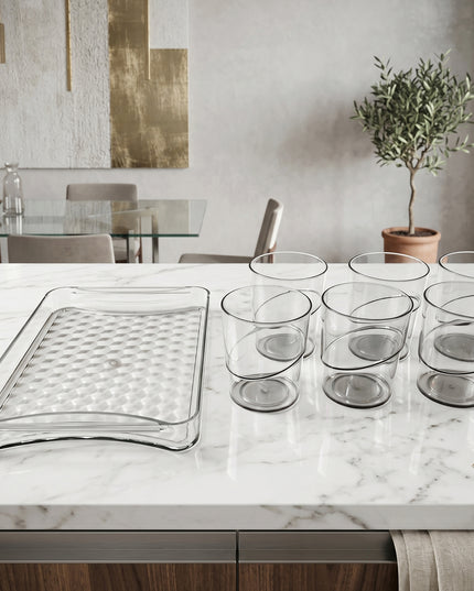 Premium Glass Serving Set (6 Glass With 1 Tray)