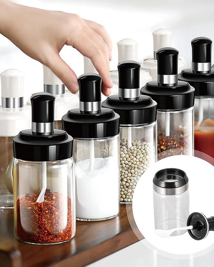 Transparent Glass Storage Jar With Built-in Spoon Approx 250ml