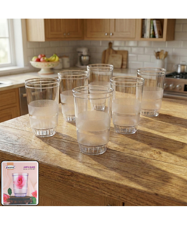 Transparent Janta Drinking Glass Set (300ml 6 Pc Set)