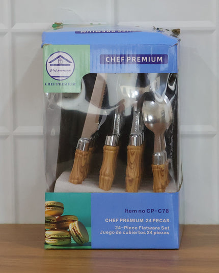 Stainless Steel Cutlery Set With Wooden Finish Handle (24 Pc Set)