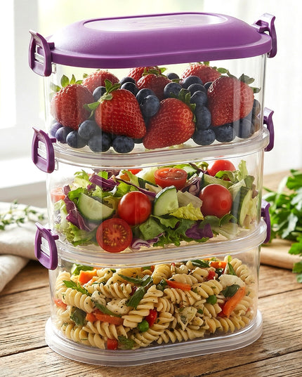 3 Layer Stackable Airtight Food Storage Container Set (1 Set)
