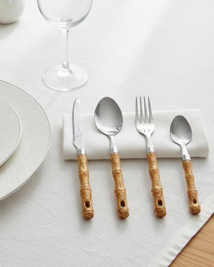 Stainless Steel Cutlery Set With Wooden Finish Handle (24 Pc Set)