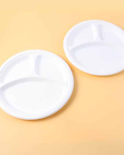 Freshee 10 Inch 3-compartment Round Compostable Bagasse Plate (10 Pc)