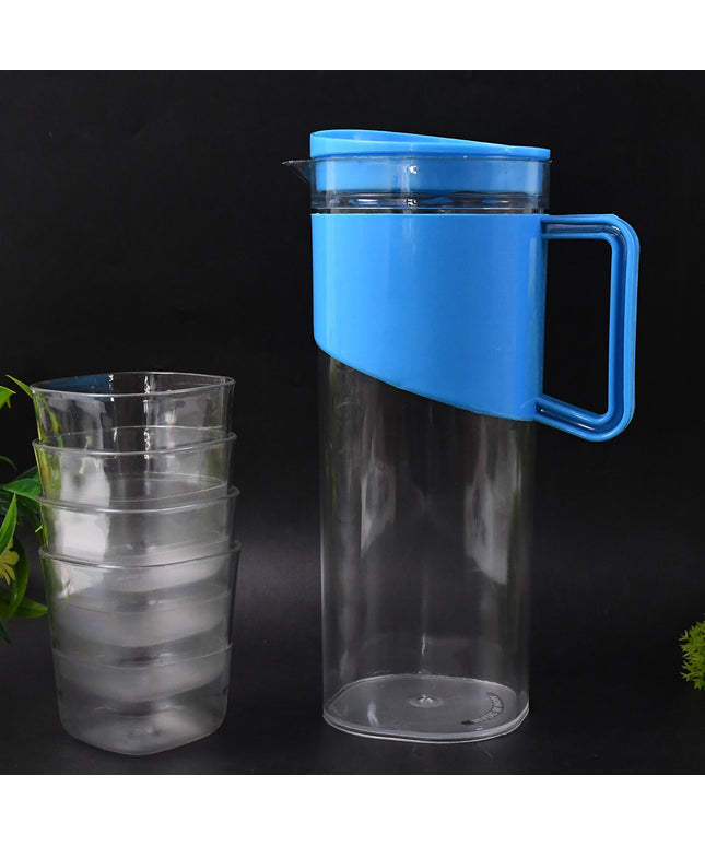 Transparent Stylish Premium Jug With Elegant Handle (2000 Ml Jug Approx  4 Pcs Plastic Glass)