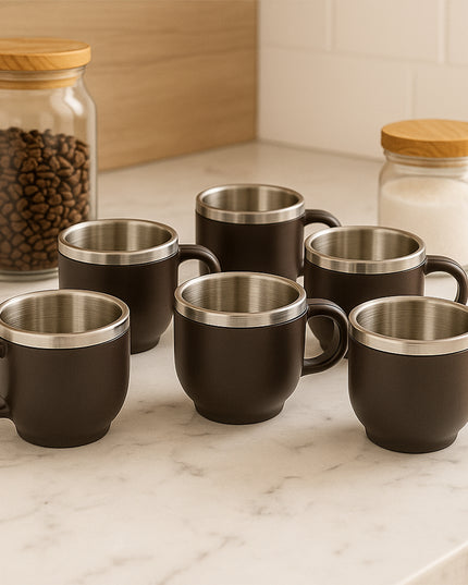 Apex Premium Double Wall Stainless Steel Cappuccino Mug Gift Set (6 Pc  100 Ml)
