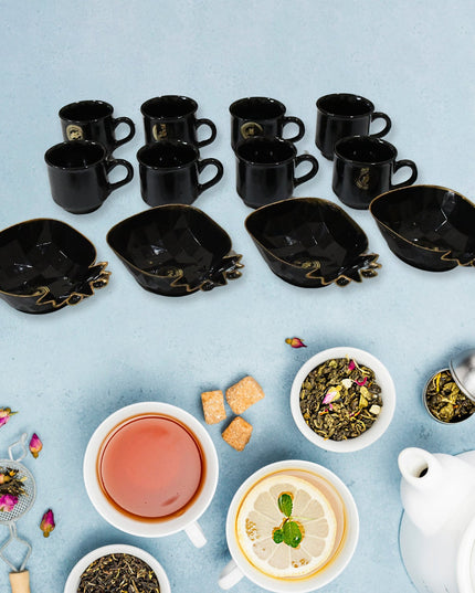 Pine Junction Ceramic Tea  Cups  Mug Set With Pineapple Shape Serving Bowl  (12 Pcs Set)