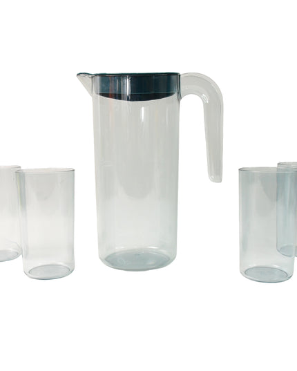 Apex Crystal Premium Jug With Lid  4 Pcs Glass (1500 Ml  300 Ml Approx  5 Pcs Set)