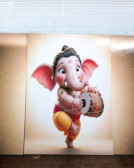 Ganesha 3 Panel Mdf Wall Frame Home Decor Religious Art 16.5x12in (1 Pc)
