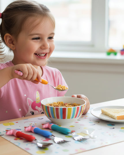 Unicorn Theme Kids Spoon And Fork With Plastic Handle Set (4 Pc Set)