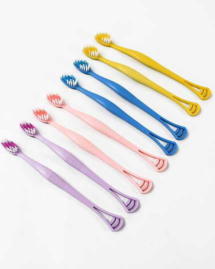 12814 2-in-1 Tooth Brush With Tongue Scraper Soft Bristle  Long Handle (8pcs) Soft Toothbrush