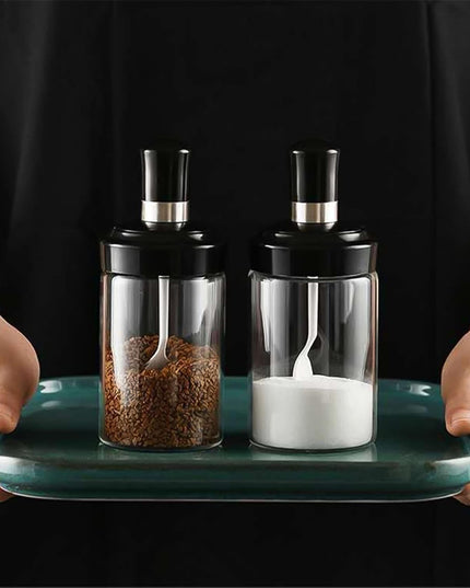 Transparent Glass Storage Jar With Built-in Spoon Approx 250ml