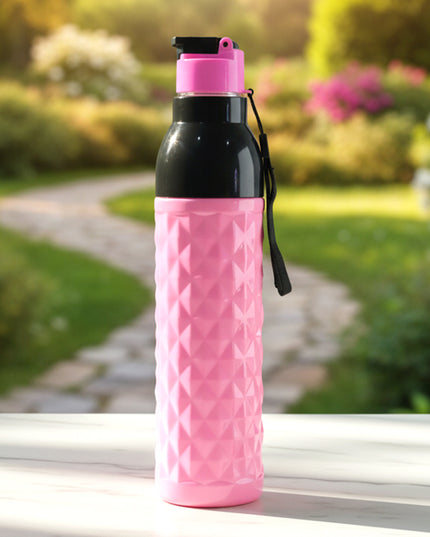 Plastic 1000 Ml Approxdiamond Pattern Leakproof Water Bottle (1 Pc)