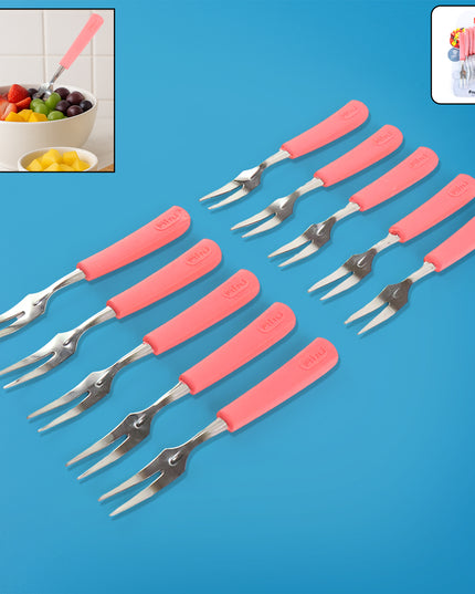 Premium Stainless Steel Fruit Fork Set  10 Pieces With Soft Non-slip Handle