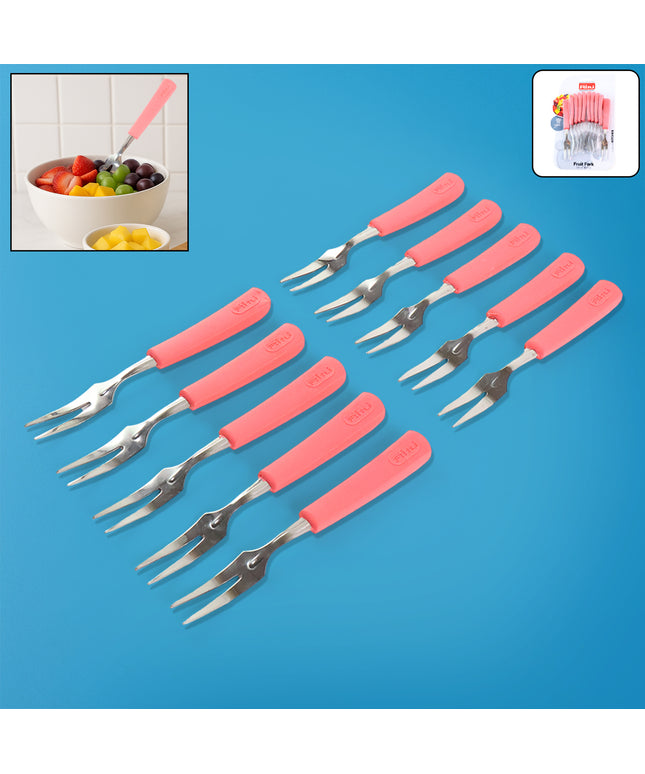 Premium Stainless Steel Fruit Fork Set  10 Pieces With Soft Non-slip Handle