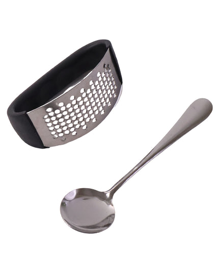 Heavy-duty Garlic Press Tool With Spoon Set (2 Pc Set)