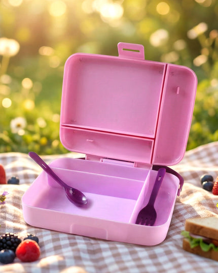 Smart Leak Proof Lunch Box With 3 Compartments And Spoon Set (1 Set)