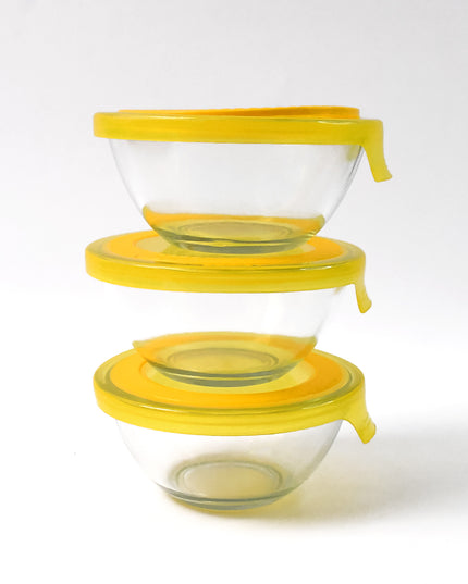 Dazzle Glass Bowl Set Mixing  Storage Bowls With Lids (3 Pcs Set)
